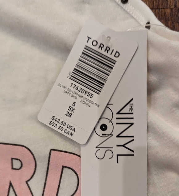 Def Leopard Studded Crew Tank - Cotton Ivory, plus sz 5x - Picture 6 of 12